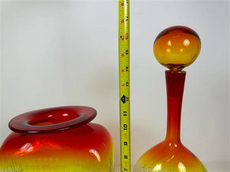 Vintage Amberina Glass Vase Blenko 12 H And Vintage Blenko Glass Amberina Vase Bottle With