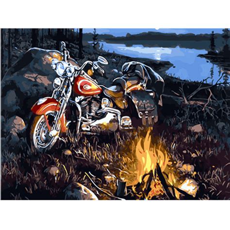 Motorcycle Near Campfire Paint By Numbers Numeral Paint Kit