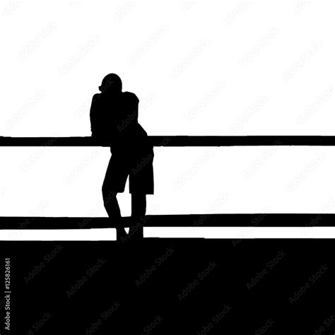 Man Leaning On The Railing Silhouette Illustration Stock Illustration