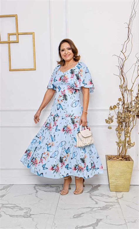 Vestido Longo Estampado Babado Dazul Moda Evang Lica