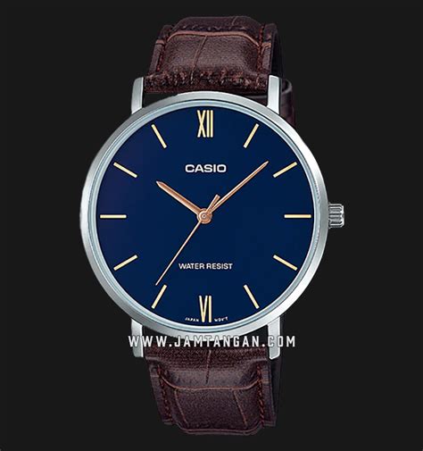 Casio General MTP VT01L 2BUDF Analog Men Blue Dial Brown Leather Strap