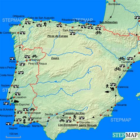 StepMap Reise um iberische Halbinsel Landkarte für Spanien