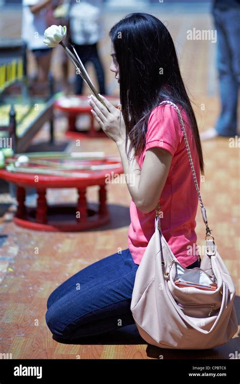 Woman Praying At A Thailand Temple Wat Phrathat Doi Suthep Chiang Mai