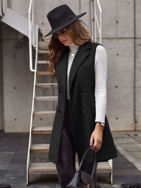 Sleeveless Coat Overcoats Coats For Women Double Breasted Riding