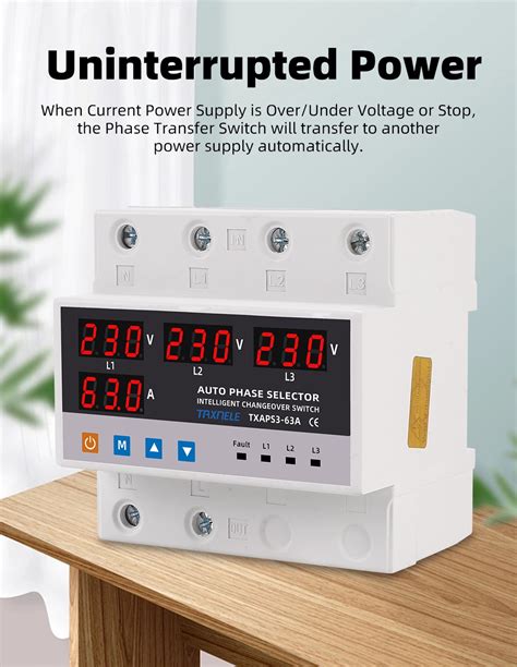 63A 3 Phase 3P N Din Rail Phase Selector Adjustable Over And Under