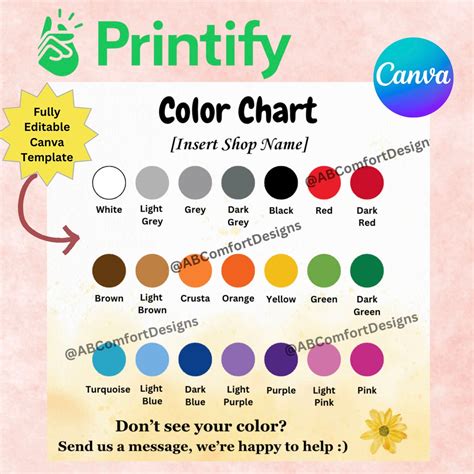 Printify Background Colors Color Chart Fully Editable Canva Template