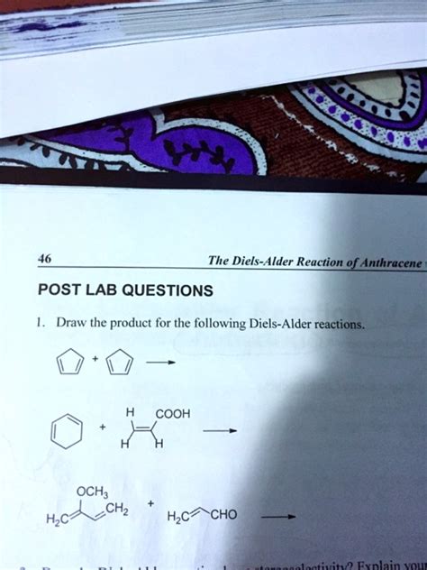 Solved 46 The Diels Alder Reaction Of Anthracene Post Lab Questions Draw The Product For The