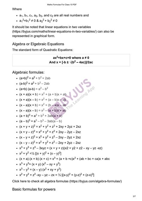 Solution Maths Formulas For Class Pdf Studypool