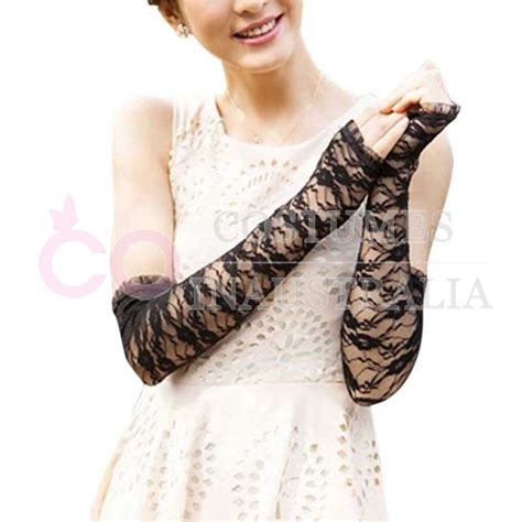 Black Gloves Fingerless Over Elbow Length 70s 80s Women S Lace Party Dance Costume