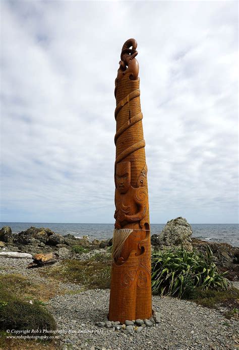 Pou Tangaroa Carving At Pukerua Bay Image By Carver Hermann Salzmann