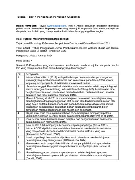 Tutorial Topik 1 Pengenalan Penulisan Akademik Pdf