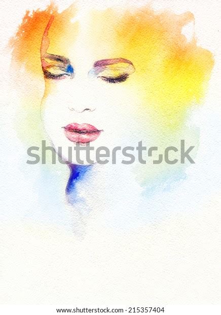 Beautiful Woman Face Watercolor Illustration Stock Illustration