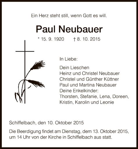 Traueranzeigen Von Paul Neubauer Trauer Hna De