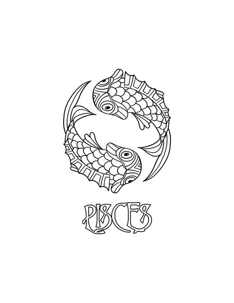 Pisces Coloring Page Digital Download Printable Astrological Sign