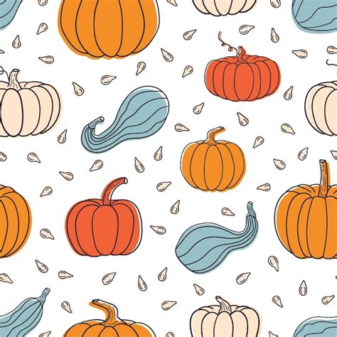 Premium Vector Seamless Pattern With Pumpkins And Seeds Doodlestyle