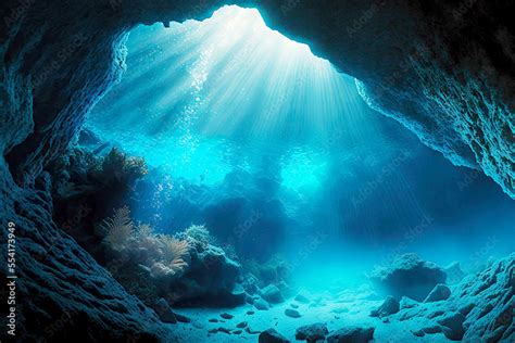 Coral Reefs Marine Life Journey To Bottom Of Underwater Cave In Ocean