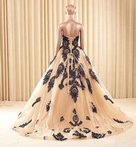 Rosyfancy Champagne Strapless Bridal Wedding Ball Gown With Black Lace