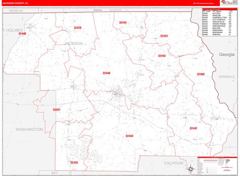 Jackson County Fl Zip Code Wall Map Red Line Style By Marketmaps