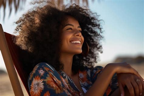 Premium Photo Portrait Of Smiling African American Woman On The Beach