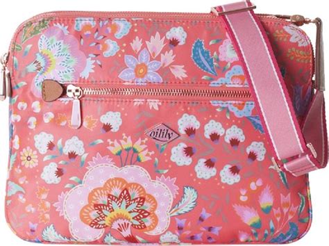 Oilily Aqua Sits Flat Shoulder Bag Hot Coral