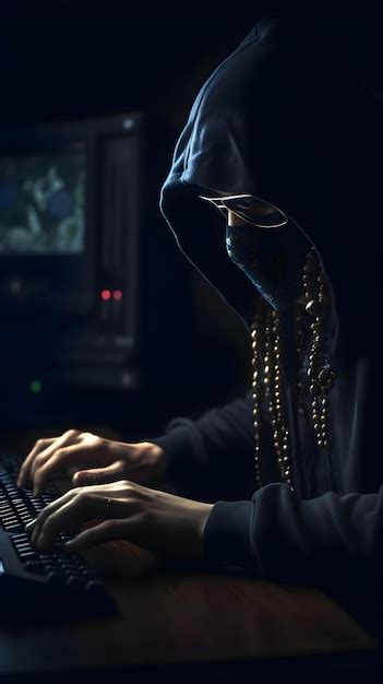 Hacker Con Capucha Robando Datos De La Computadora Por La Noche