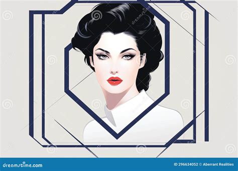 An Illustration Of A Womans Face In A Geometric Frame Stock