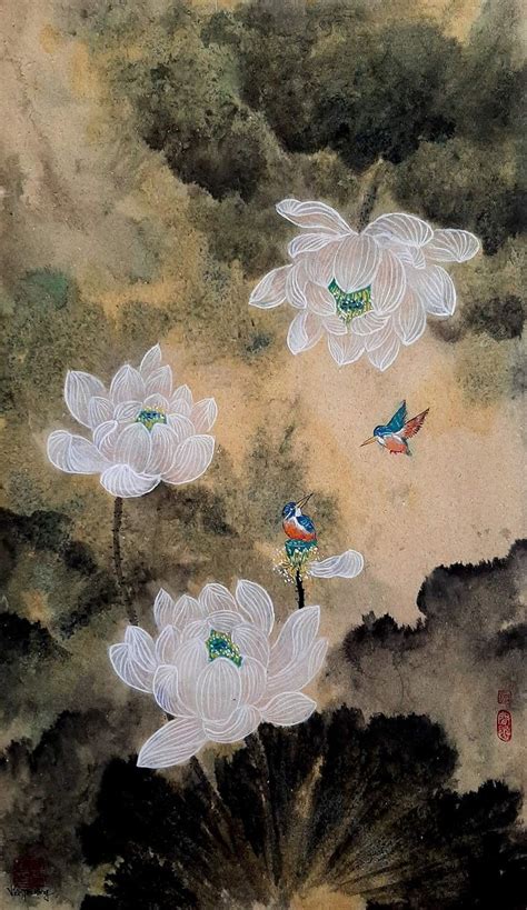 Flowers Painting Tattoos Art Fresco Art Nouveau Draw Hoa Asian Art