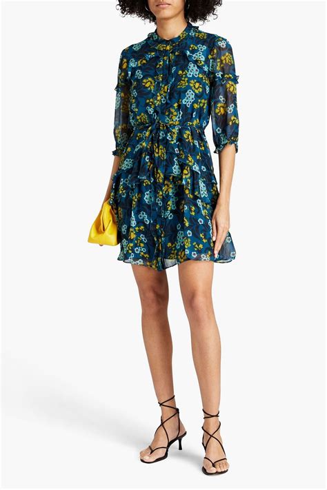 SALONI Tilly Ruffled Floral Print Silk Chiffon Mini Dress THE OUTNET