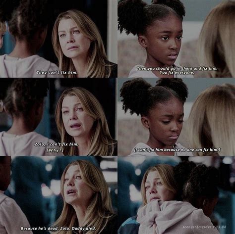 Grey S Anatomy 13x08 Flashback Of Meredith Telling Zola That Derek Died Greys Anatomy Zola