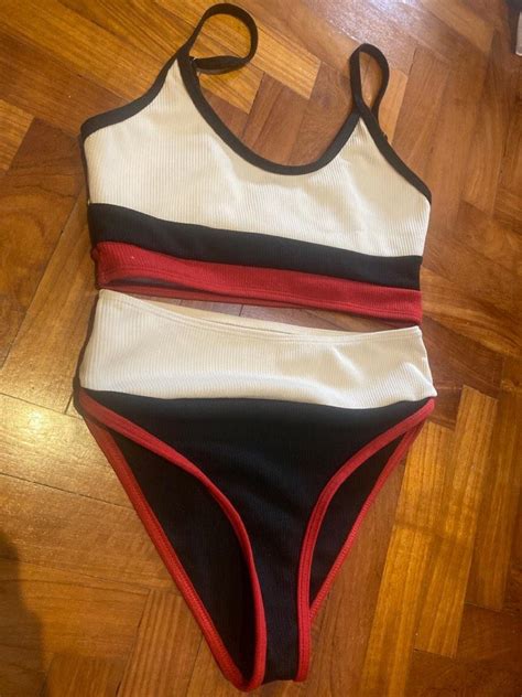 Ribbed Scoop Neck Colour Block Bikini Set Women S Fashion Swimwear