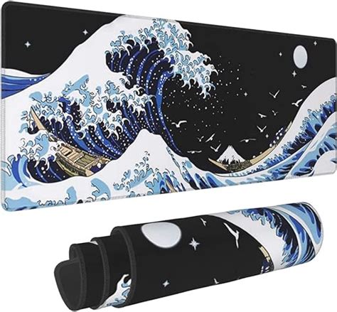 Japanese Blue And Black Sea Wave Mouse Pad Abstract Blue Desk Mat 31