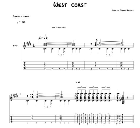 West Coast for guitar. Guitar sheet music and tabs.