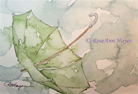 Watercolor Paintings by RoseAnn Hayes: Umbrella in the Rain