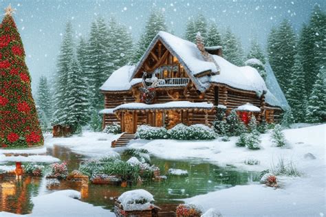 Cozy Christmas Cabin in the Snowy Mountains · Creative Fabrica