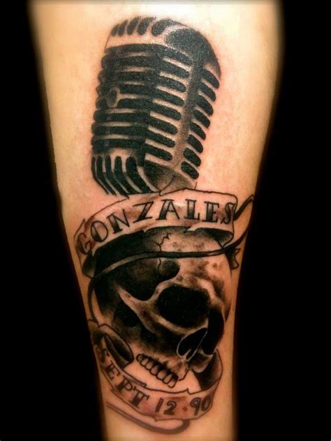 Microphone And Skull Tattoo Done By Angela Grace