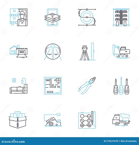 Building Compnts Linear Icons Set Roofing Flooring Insulation