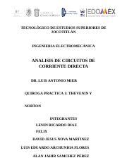 Practica Thevenin y Norton docx TECNOLÓGICO DE ESTUDIOS SUPERIORES DE