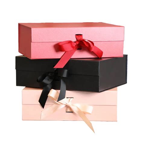 Luxury Flat Pack Folding Cardboard Paper Pink Box Ribbon Closures Book