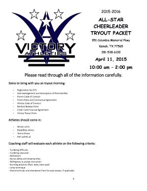 Fillable Online All Star Cheerleader Tryout Packet Please Read Through