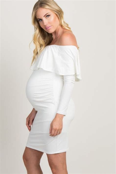 White Long Sleeve Off The Shoulder Maternity Dress Knocked Up Vlog