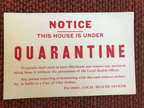 Vintage Quarantine Sign Local Health Officer Antique Notice Ebay