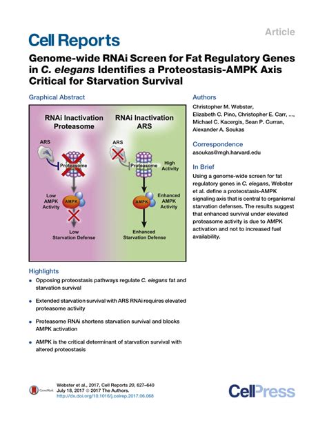 (PDF) Genome-wide RNAi Screen for Fat Regulatory Genes in C. elegans Identifies a Proteostasis ...