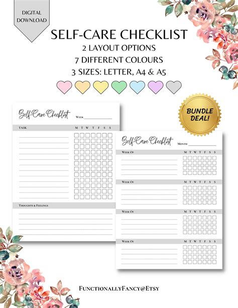 Self Care Checklist Cute Self Care Checklist Selfcare Journal Tracker