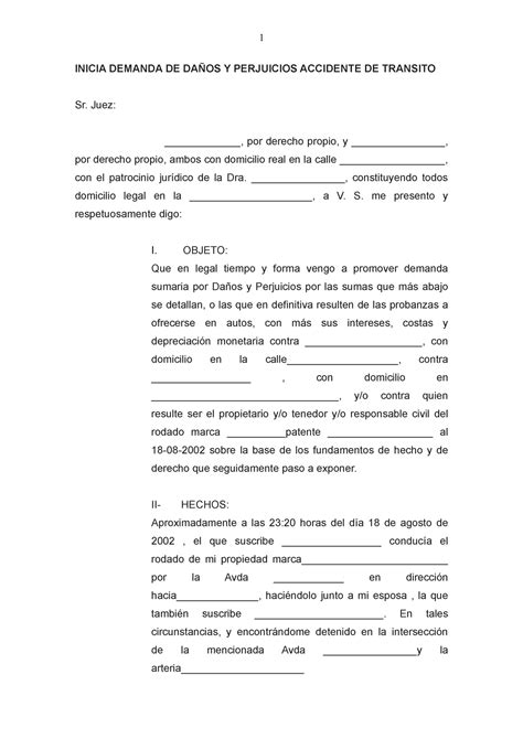 Demanda DE Daños Y Perjuicios Accidente DE Transito INICIA DEMANDA DE