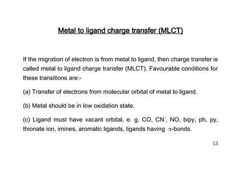 Charge Transfer Spectra Metal To Metal Metal To Ligand Ppt