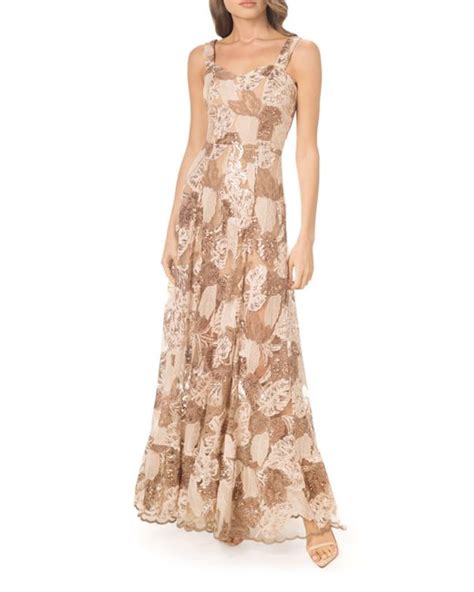 Dress The Population Anabel Embroidered Sequin Sweetheart Neck Gown In Natural Lyst