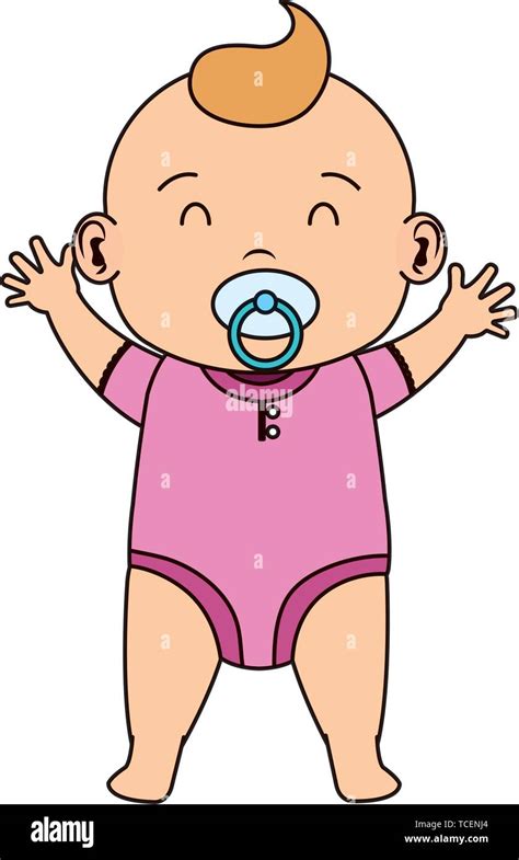 Cute Little Baby Girl With Pacifier Character Stock Vector Image And Art