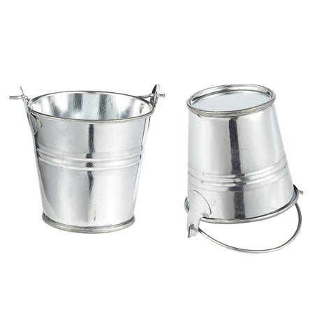 24 Pack Small Metal Buckets 2 Inch Silver Mini Pails With Handles