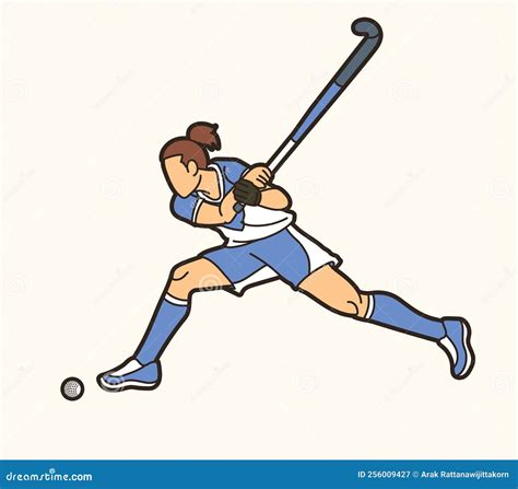 Field Hockey Sport Female Player Action Cartoon Graphic Vector Stock