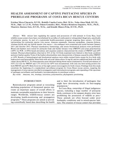 (PDF) Health assessment of captive psittacine species in prerelease ...